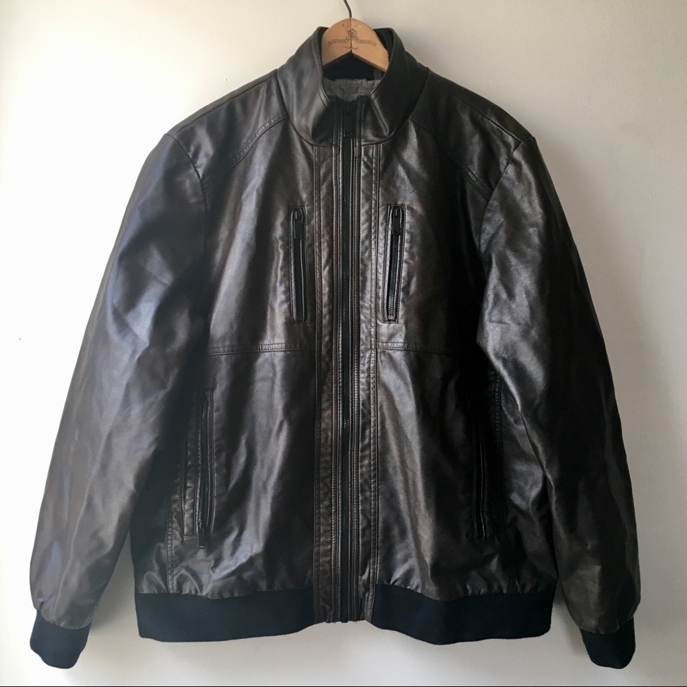 CALVIN KLEIN FAUX LEATHER BOMBER JACKET MENS LT